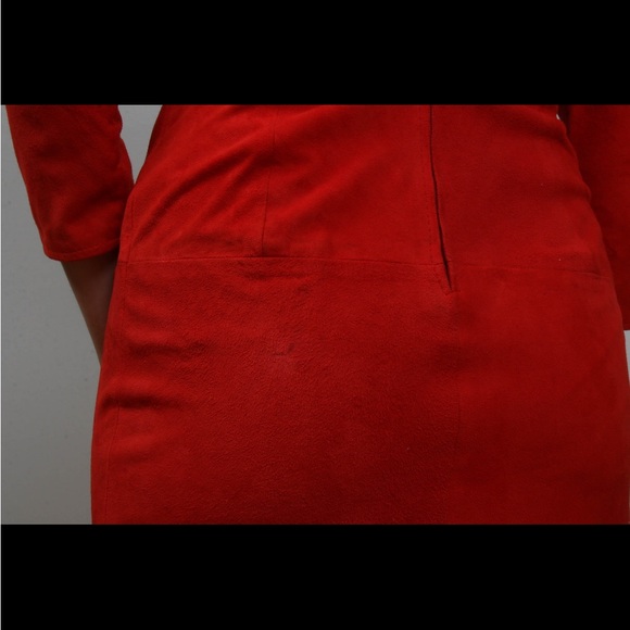 Vintage 1970s I. Magnin Firenze Red Lamb Suede Mockneck Sheath Cocktail Dress - Picture 8 of 10